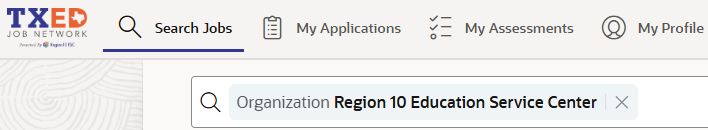 TXED Job Network, post login. In the Search Jobs field, type in "Region 10 Education Service Center" to see a list of jobs at this center.