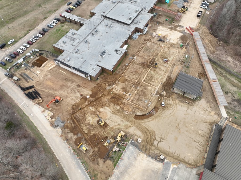 Aerial view of the construction site for the new addition at J.F. Wahl Elementary