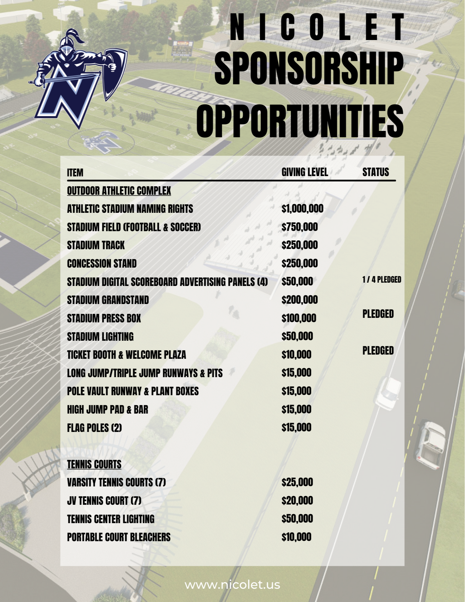 picture of sponsorship opportunities for the nicolet outdoor athletic facilities