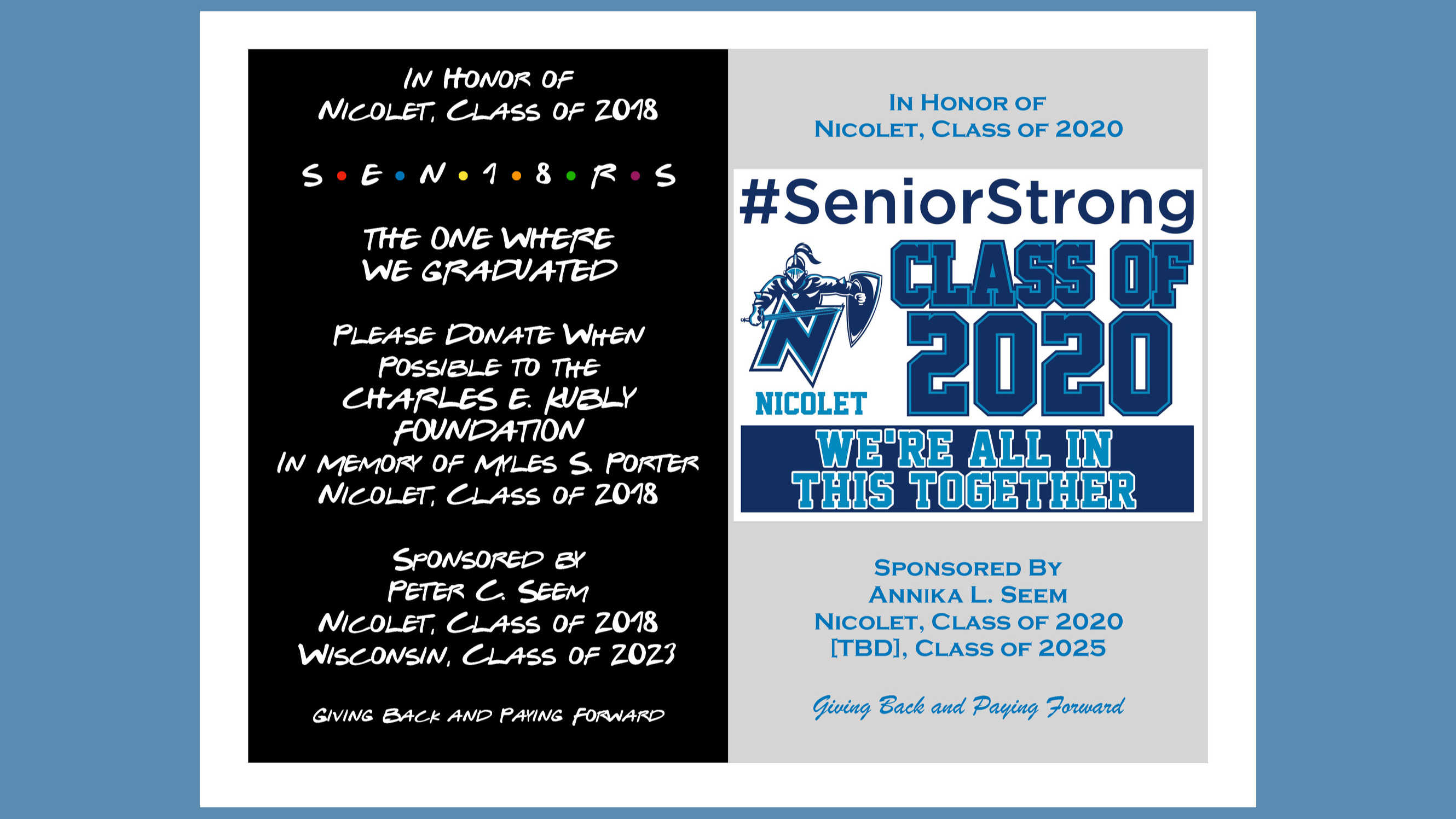graphic of class of 2020 - giving back and paying forward