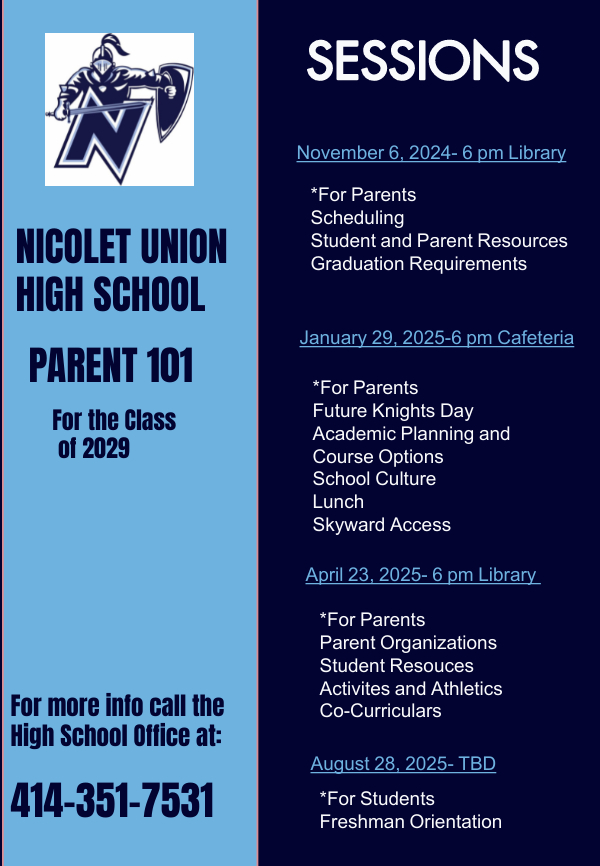 graphic of parent 101 schedule - Nov 9, Jan 25, & Apr 26