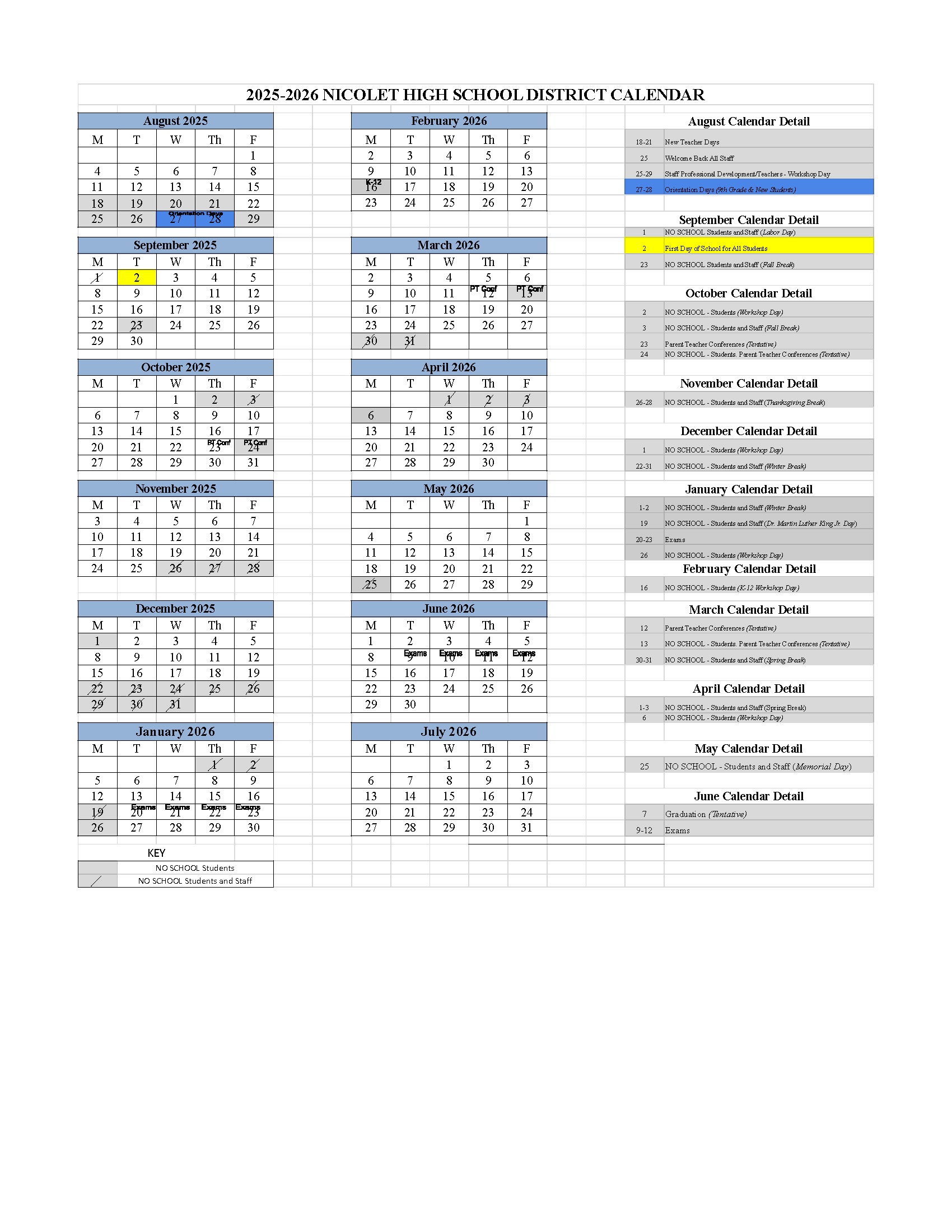 picture of Nicolet Union High School Daily A/B Schedule