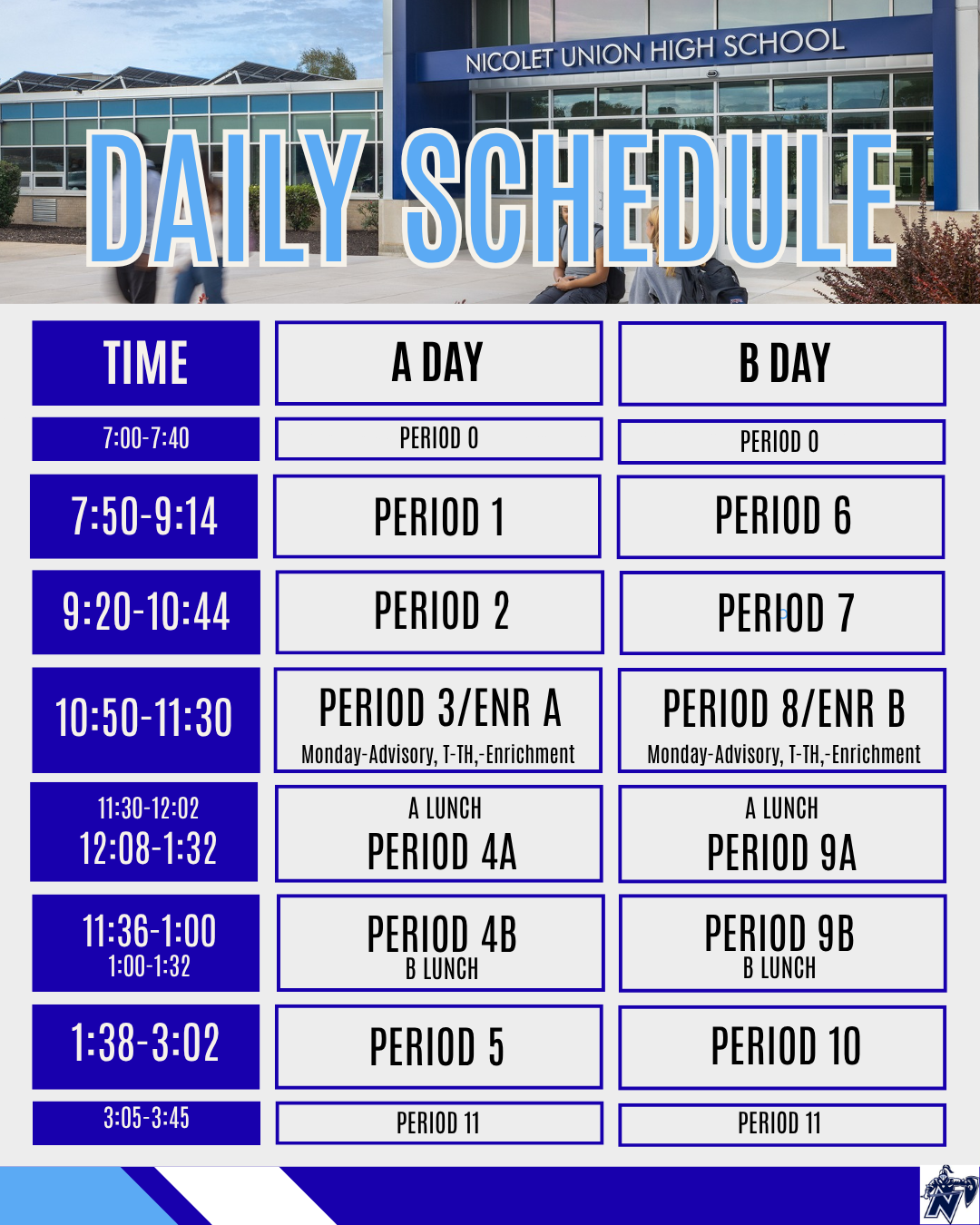 picture of Nicolet Union High School Daily A/B Schedule
