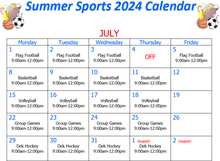 CAPE Sumer Sports Calendar