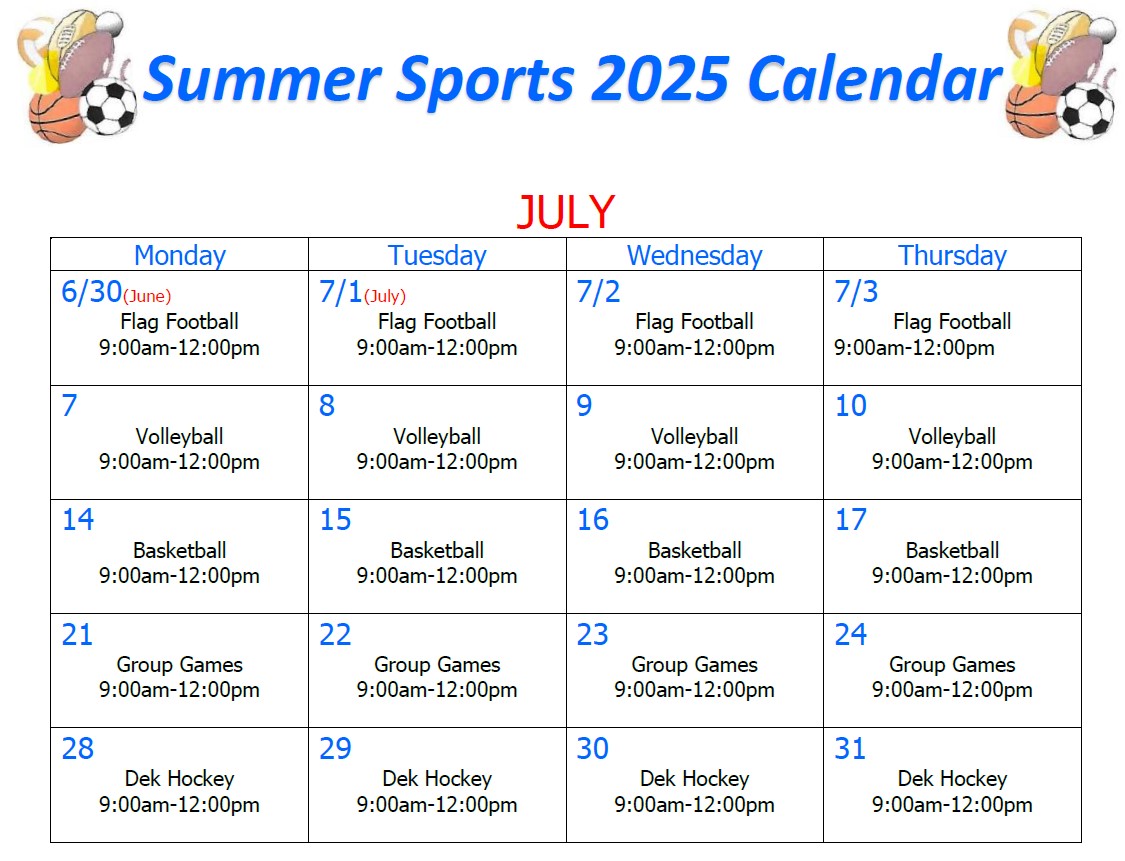 CAPE Summer Sports Calendar 2025