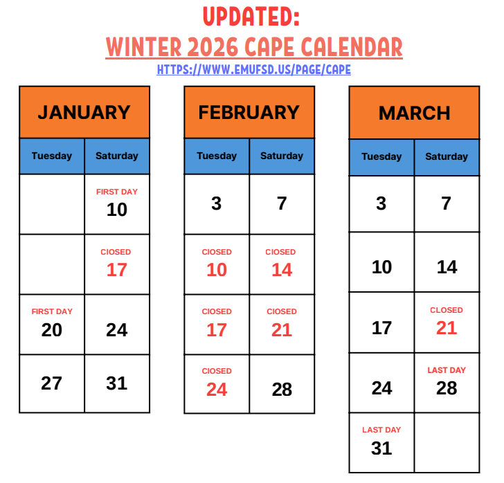 Update Winter 26 Calendar