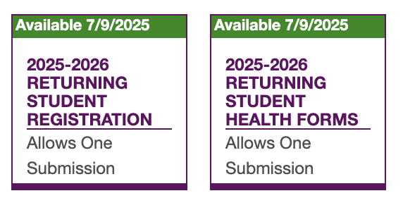 Returning student forms to be completed