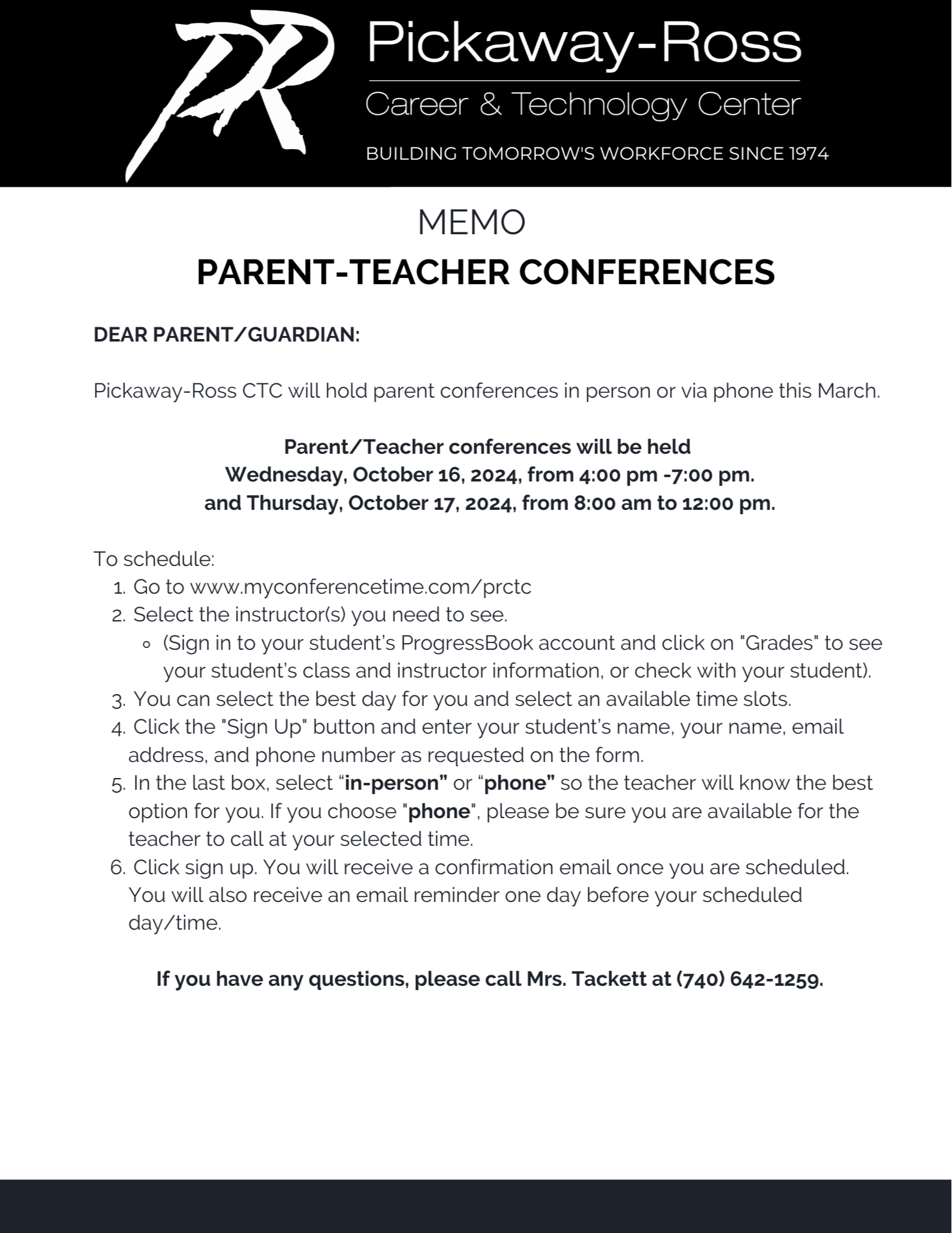 Memo: Parent-Teacher Conferences