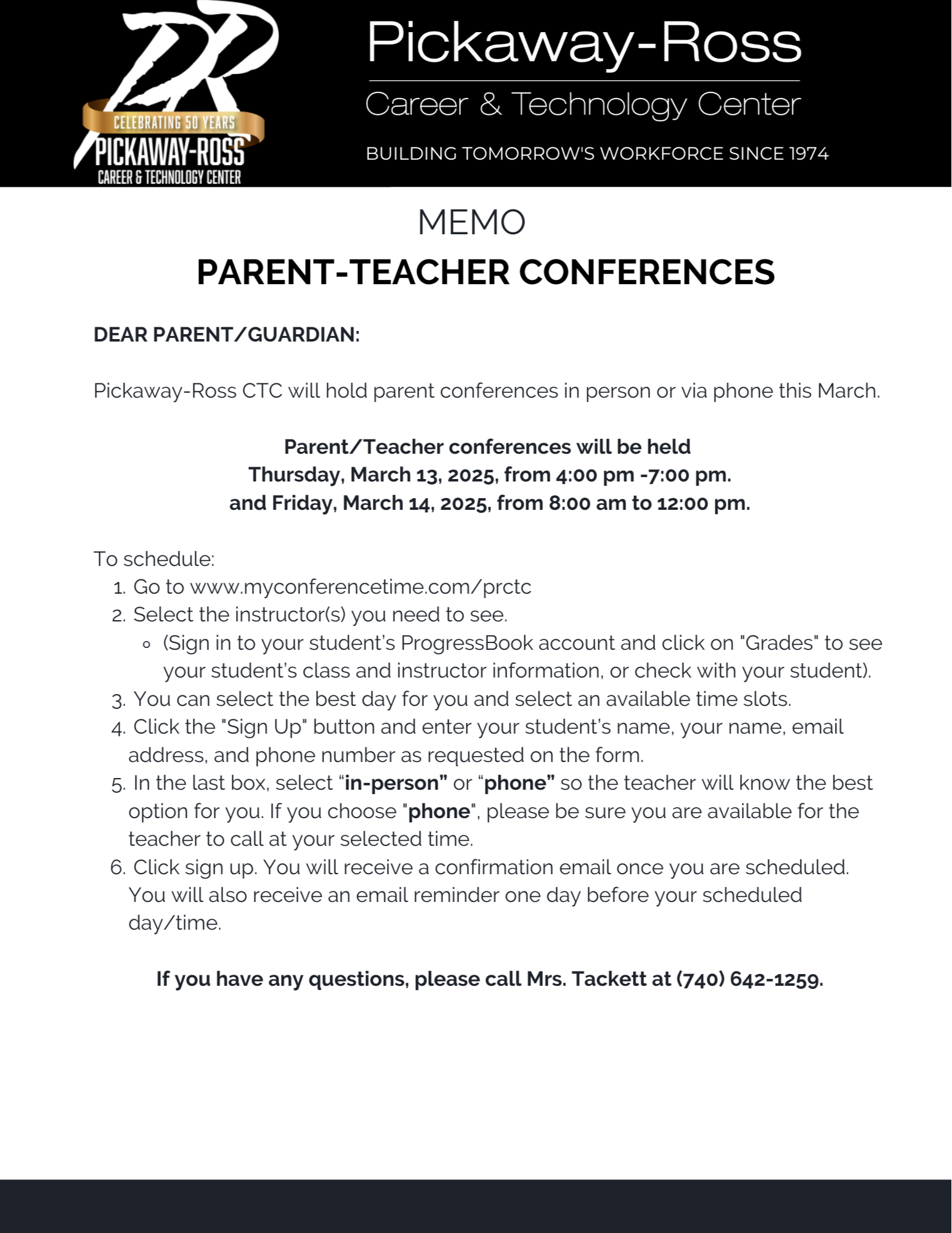 Memo: Parent-Teacher Conferences