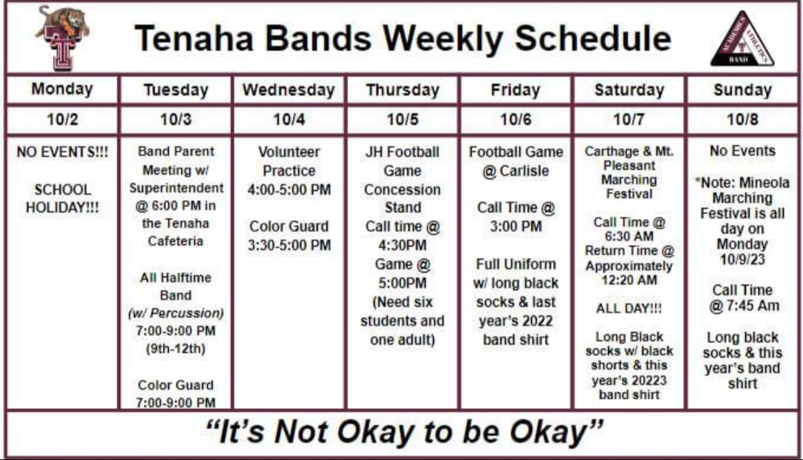 Tenaha Tiger Band Schedule 