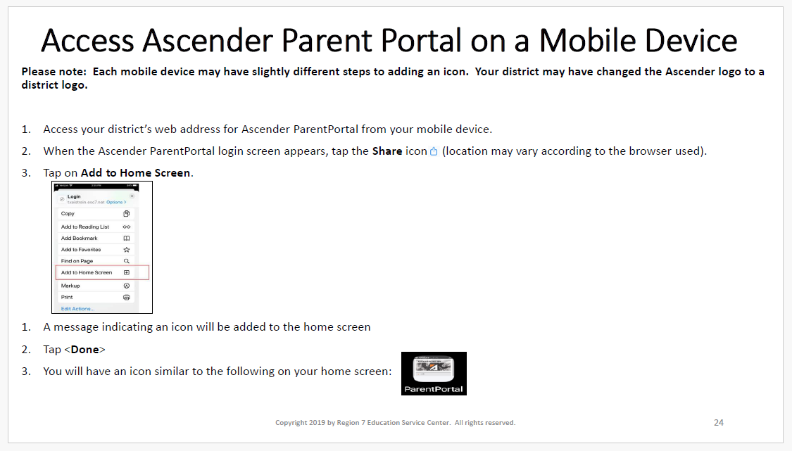Access Ascender Parent Portal on Mobile Device