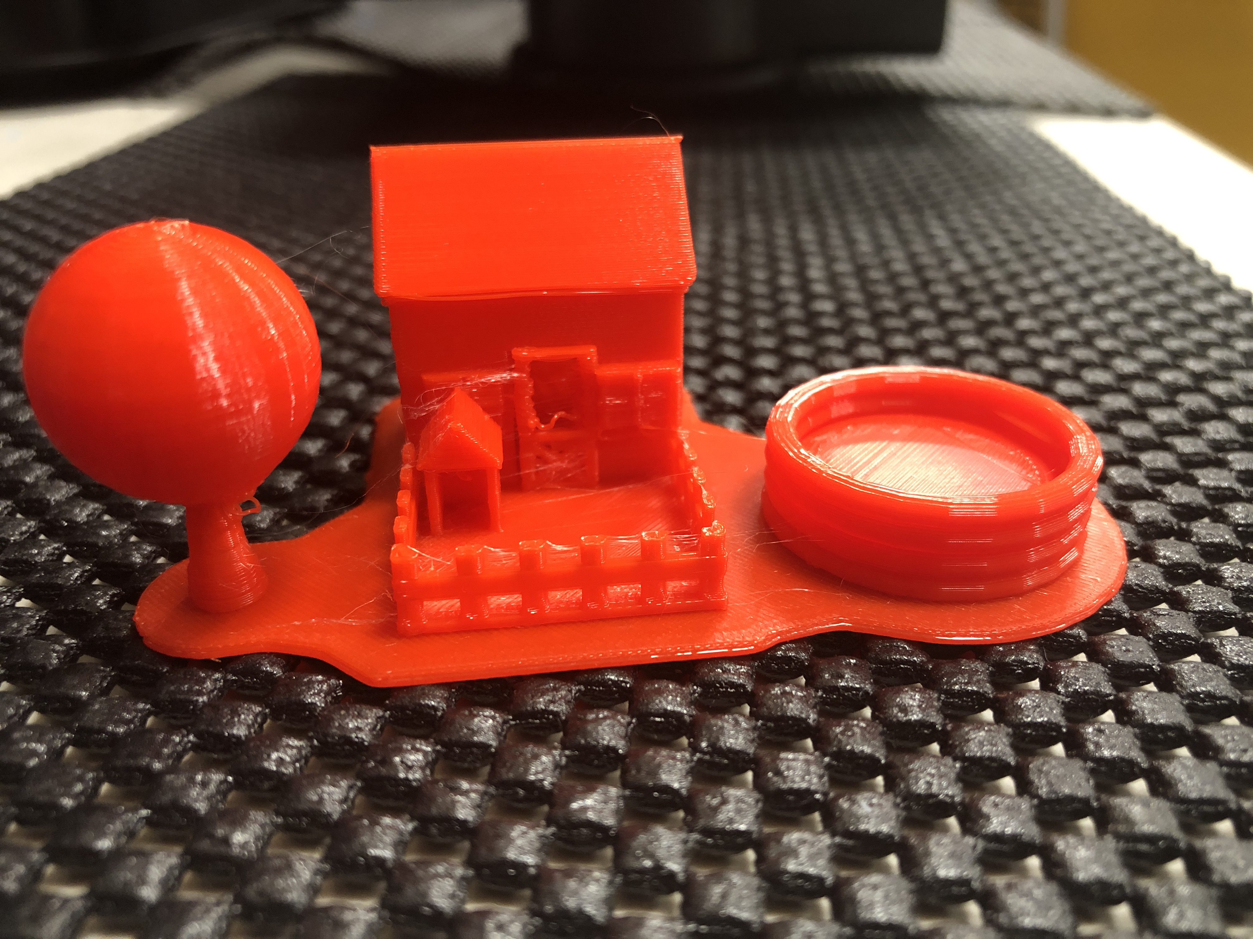 3D printed house, trees and pool