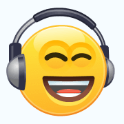 an emoji face with headphones singing happily