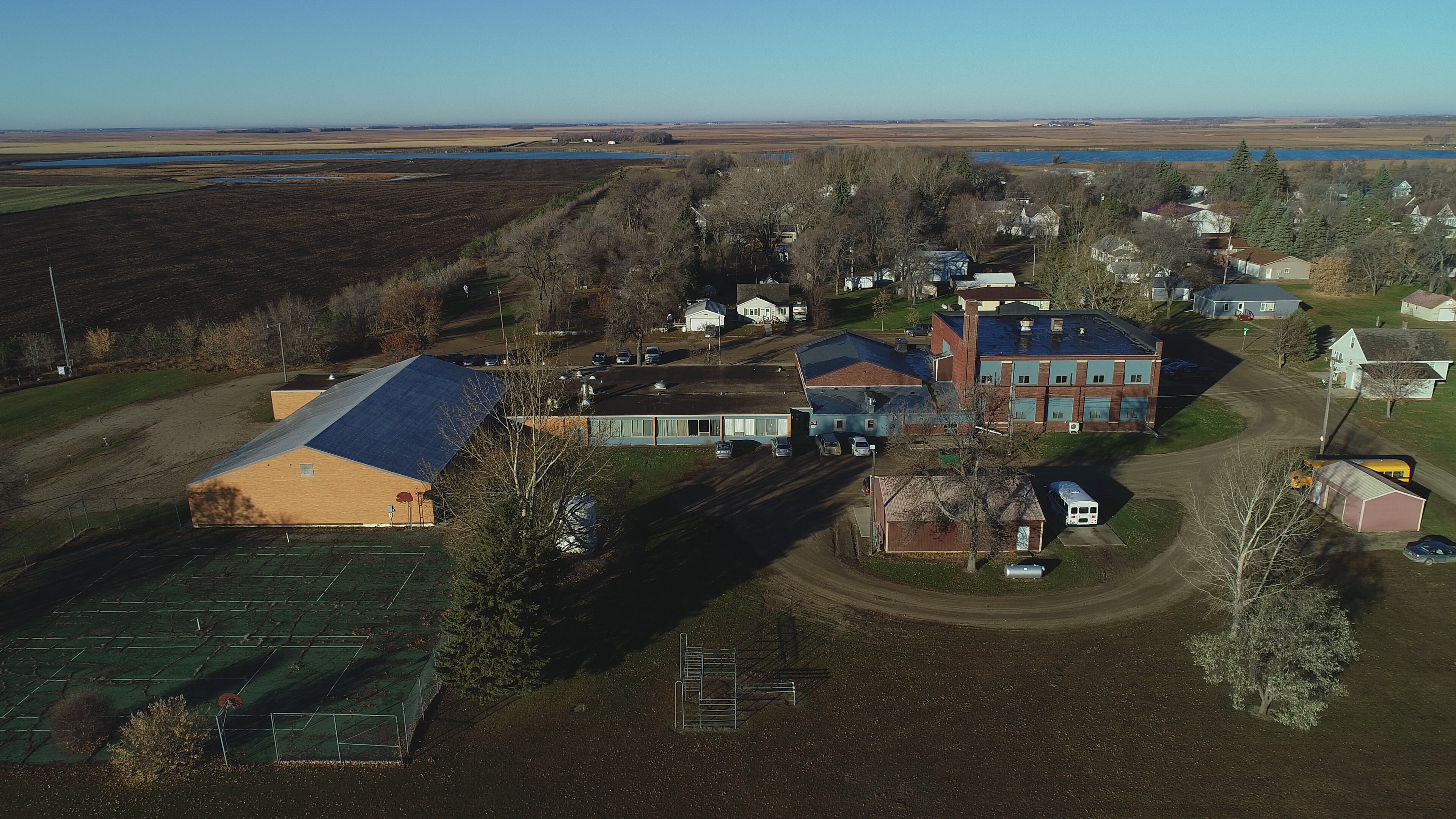 drone shot of litchville marion schools