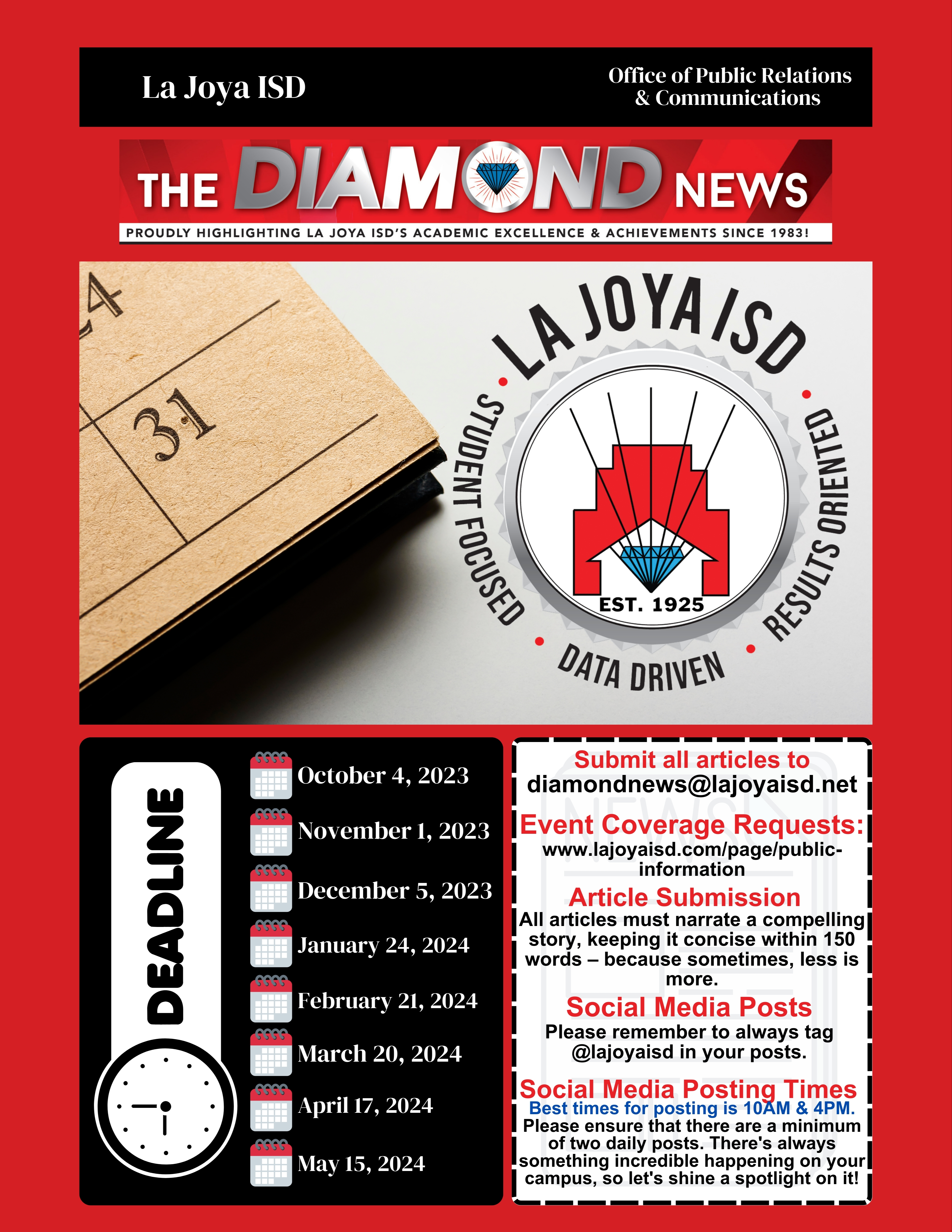 The Diamond News 2023-2024 Edition Deadlines