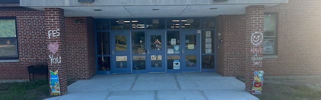The front doors of the school.