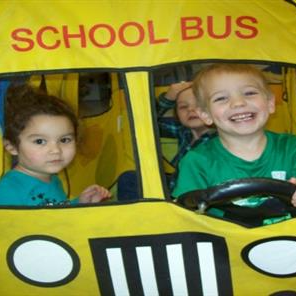 kids in fake school bus