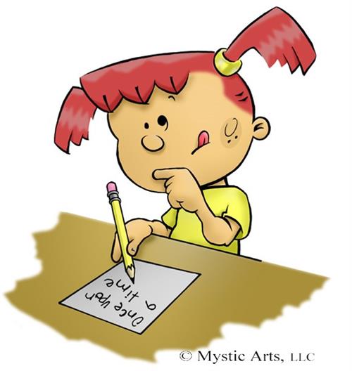 cartoon kid with pencil and paper