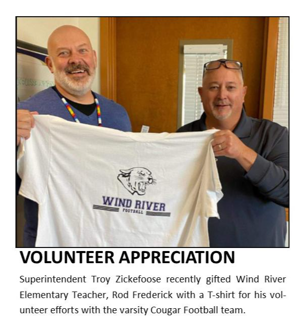 Teacher Rodney Frederick was recognized for his volunteer efforts for the Varsity Cougar Football Team