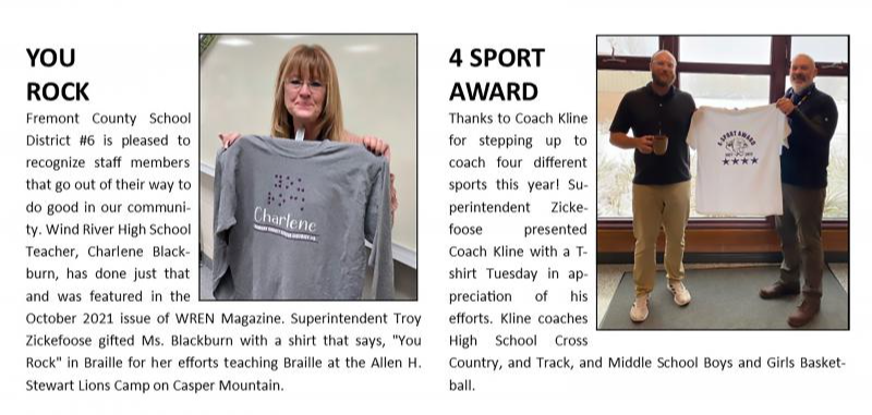 Charlene Blackburn and Coach Kline were recognized for their efforts by Superintendent Troy Zickefoose