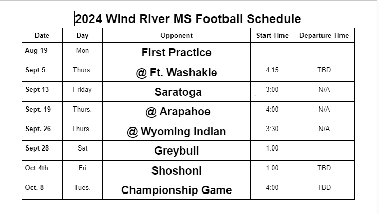 Middle School Football Schedule .