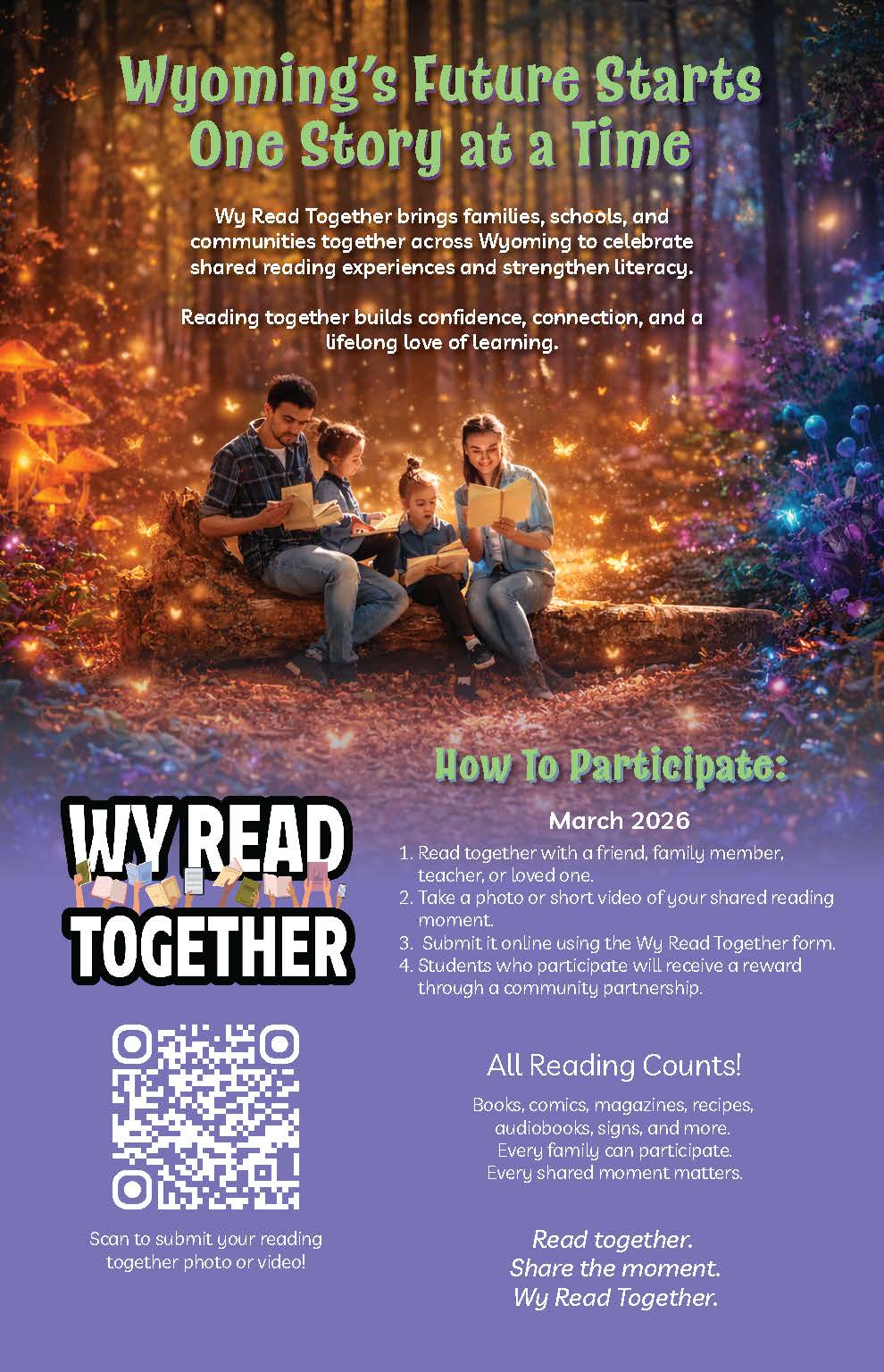 WY Read Together Poster with information and QR code link