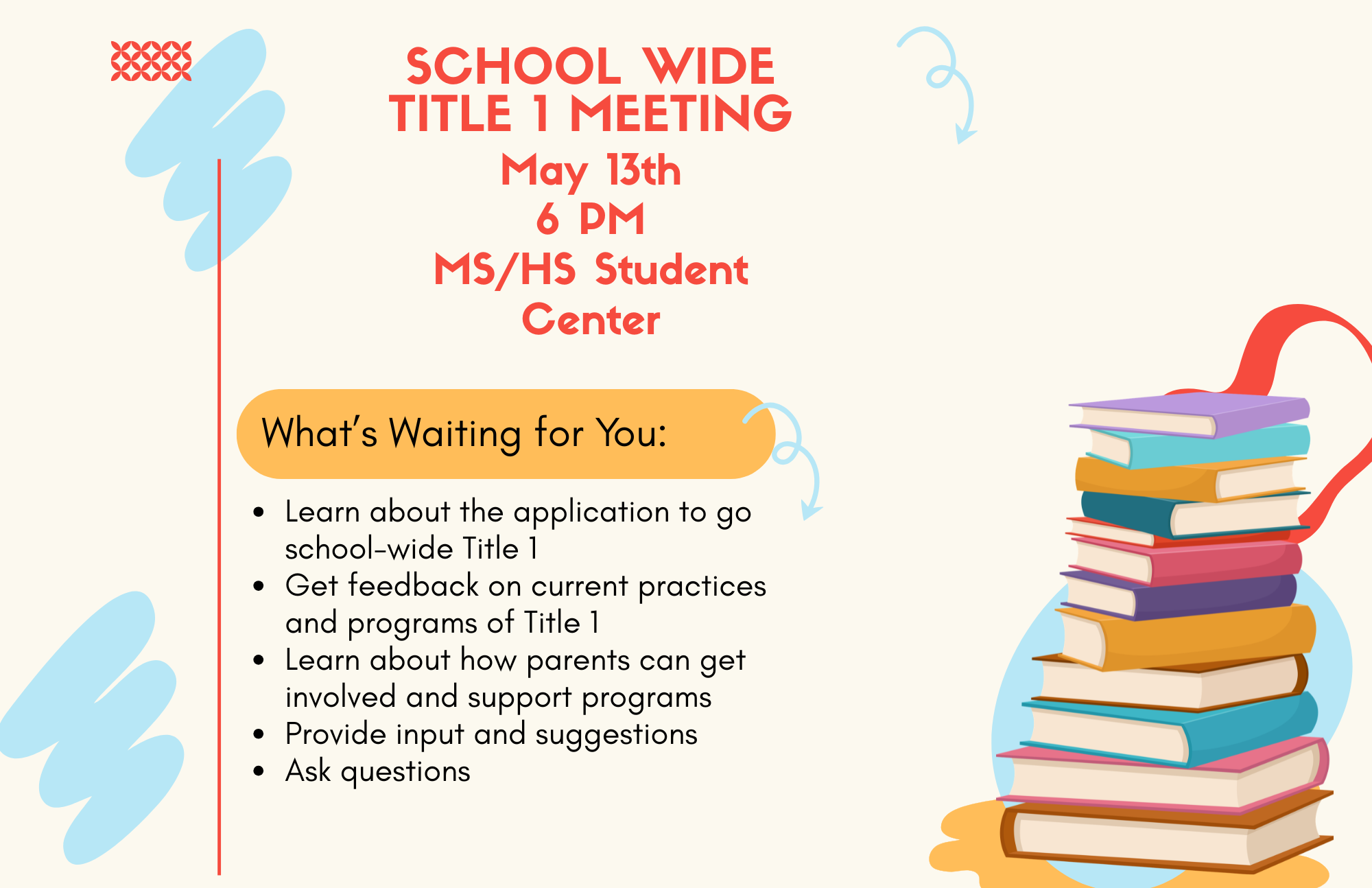 School Wide Title Meeting 5-13-2026 @ 6 PM MS/HS Student Center