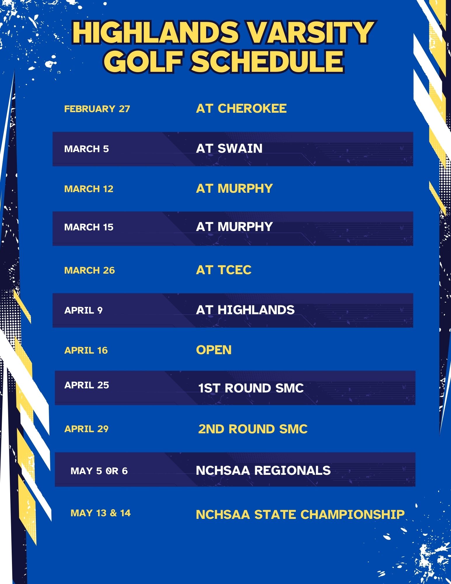 Golf schedule