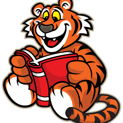 A tiger reading a book