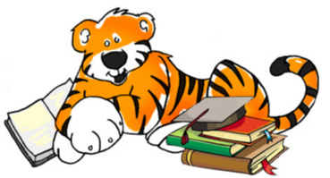 A tiger surrounded by books