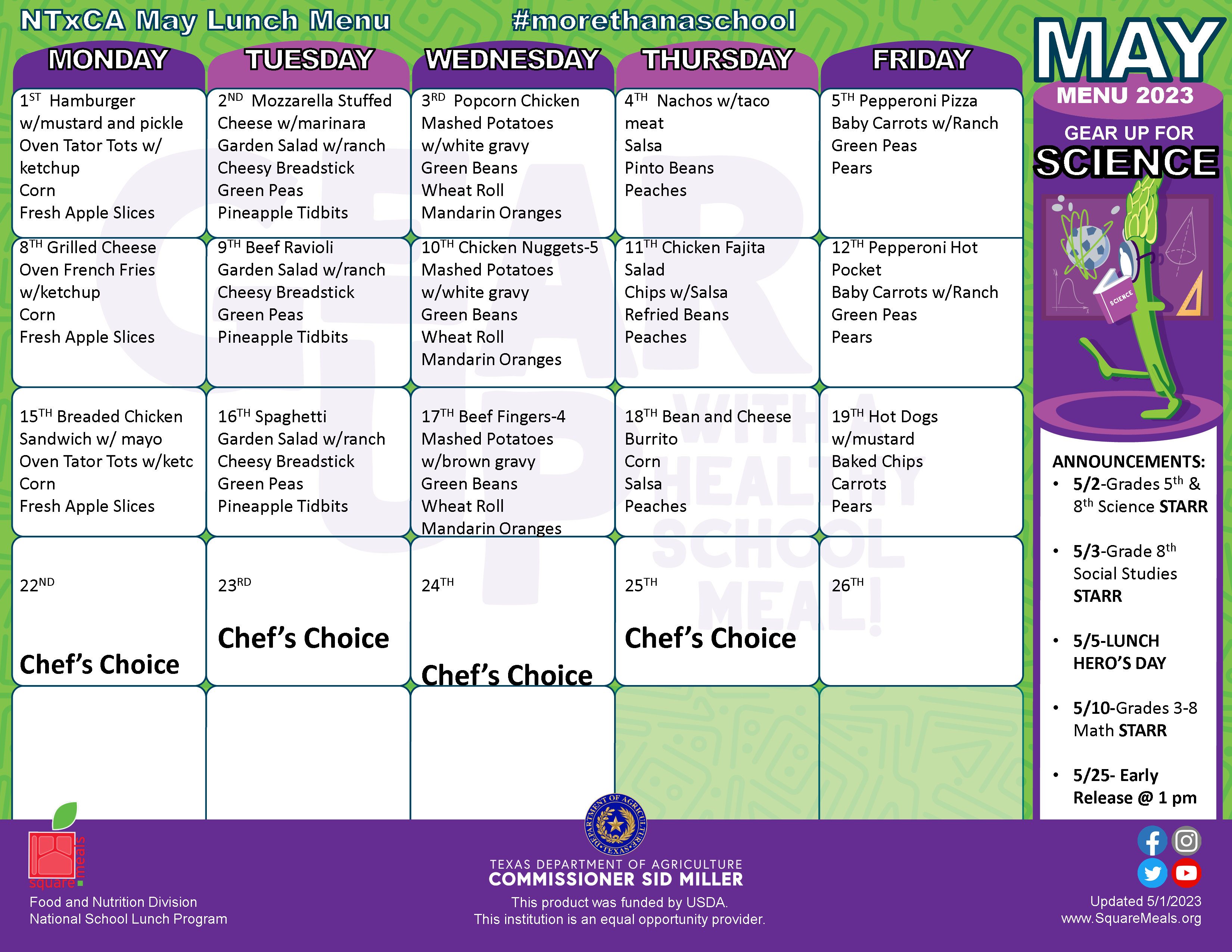 May Lunch Menu