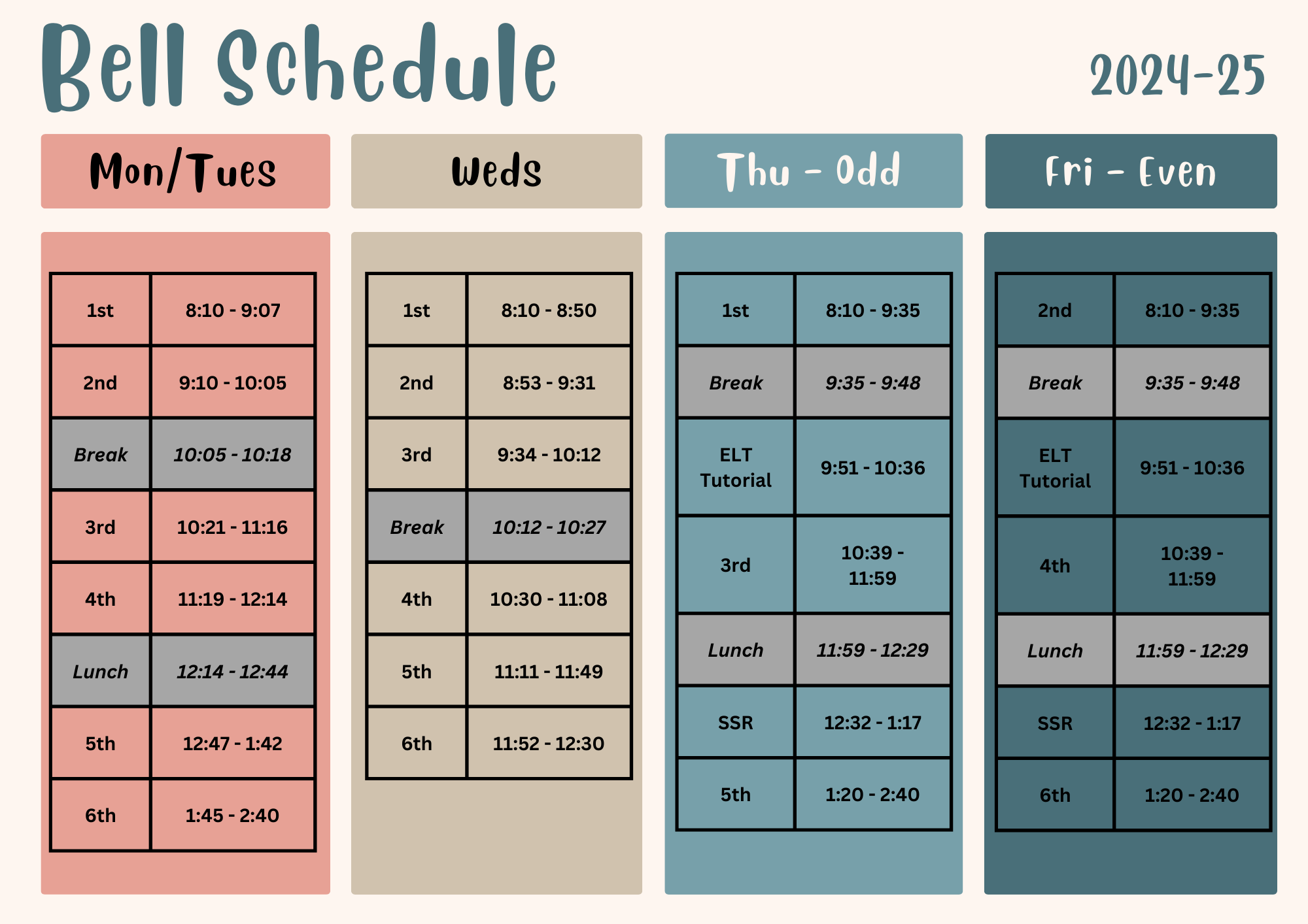 Bell Schedule 2023-24