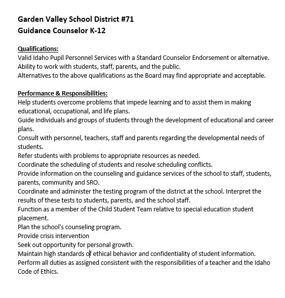 Counselor Position