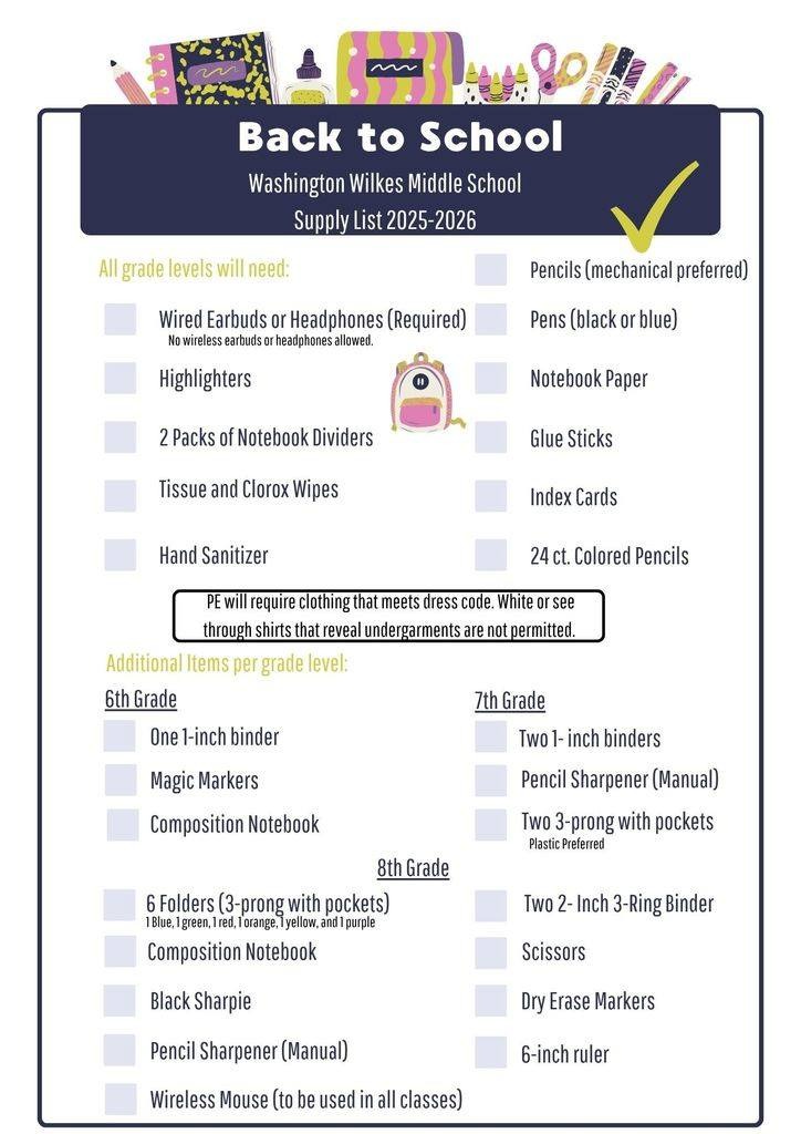 WWMS Supply List