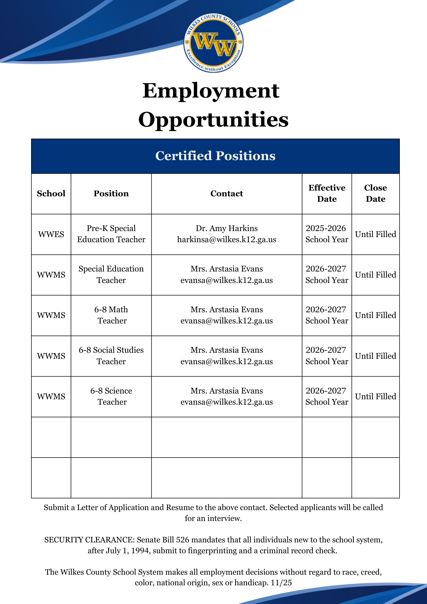 Employment Opportunities