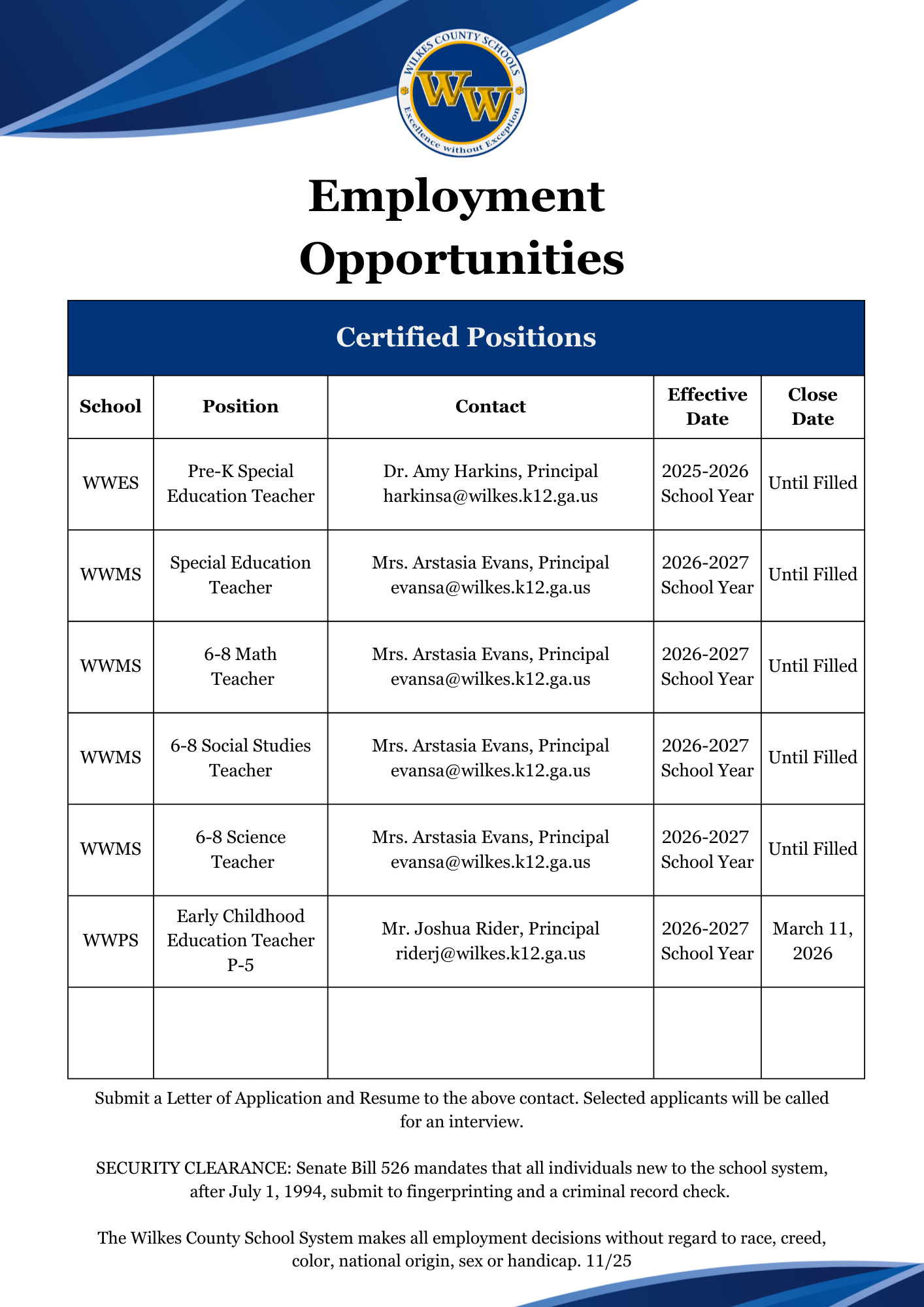 Employment Opportunities