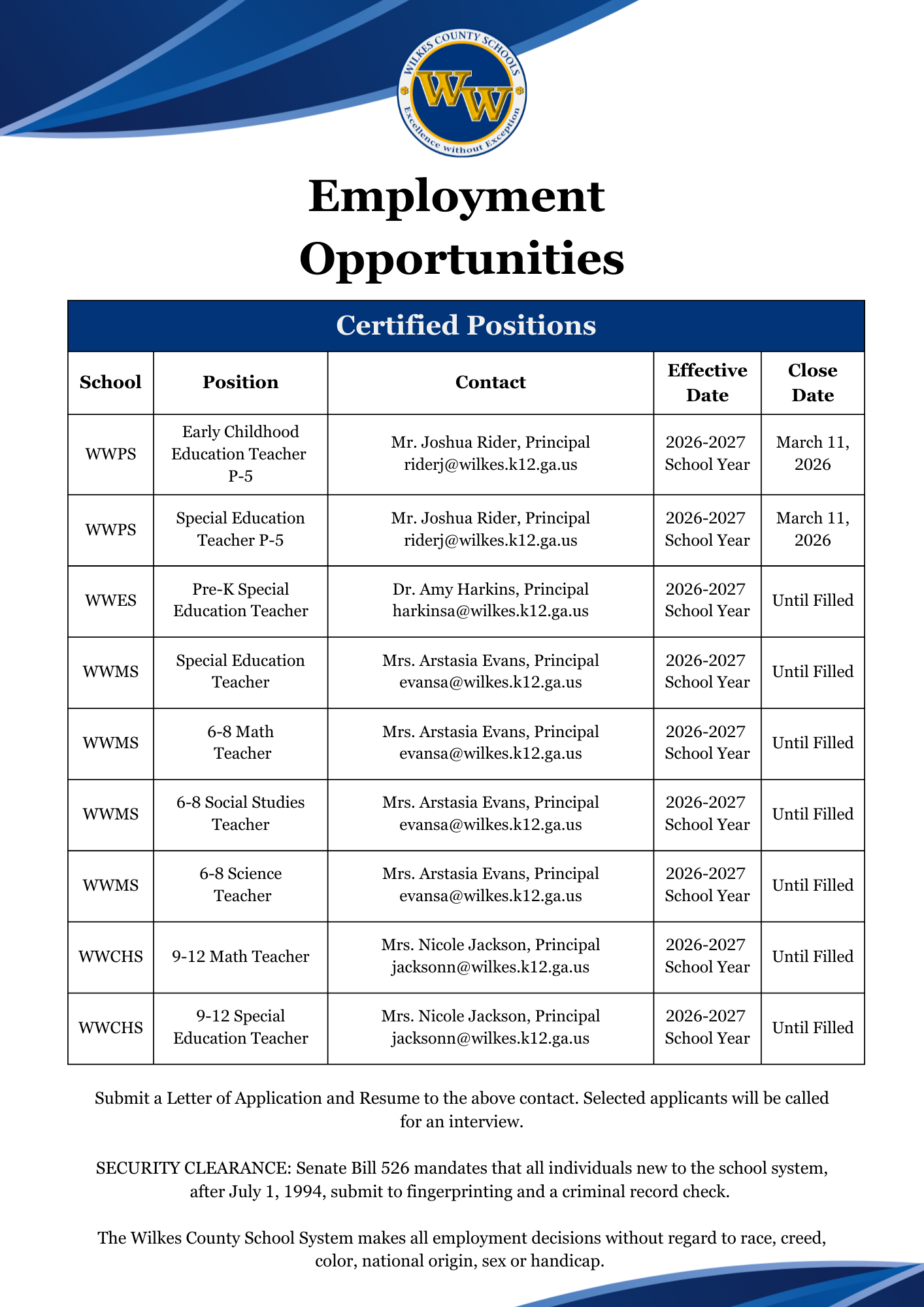 Employment Opportunities