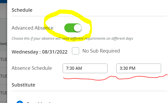 how to change time of absence