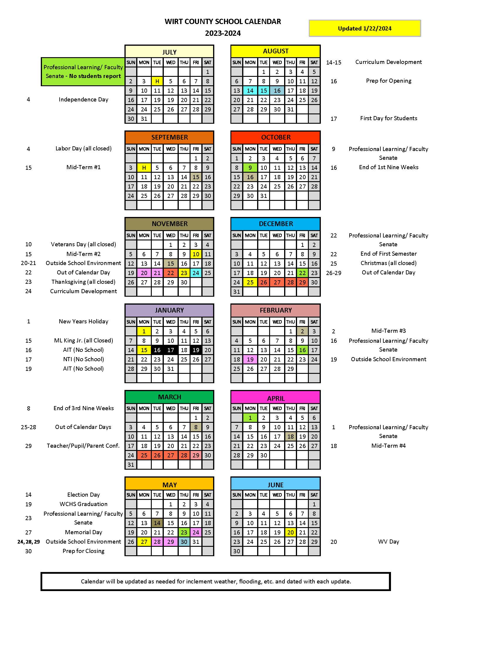 Calendar | Wirt County Schools Calendar | Wirt County Schools