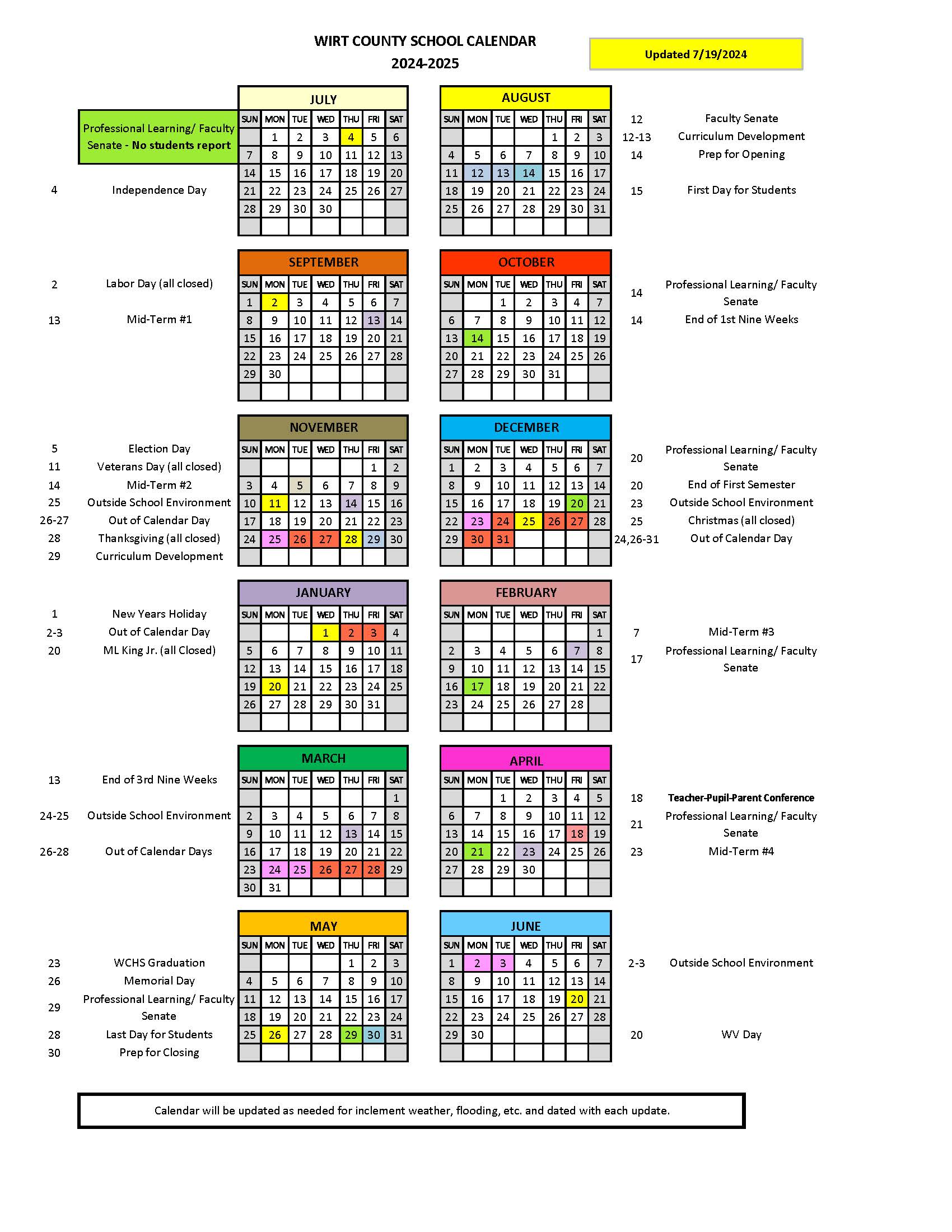 2024-25 School Calendar