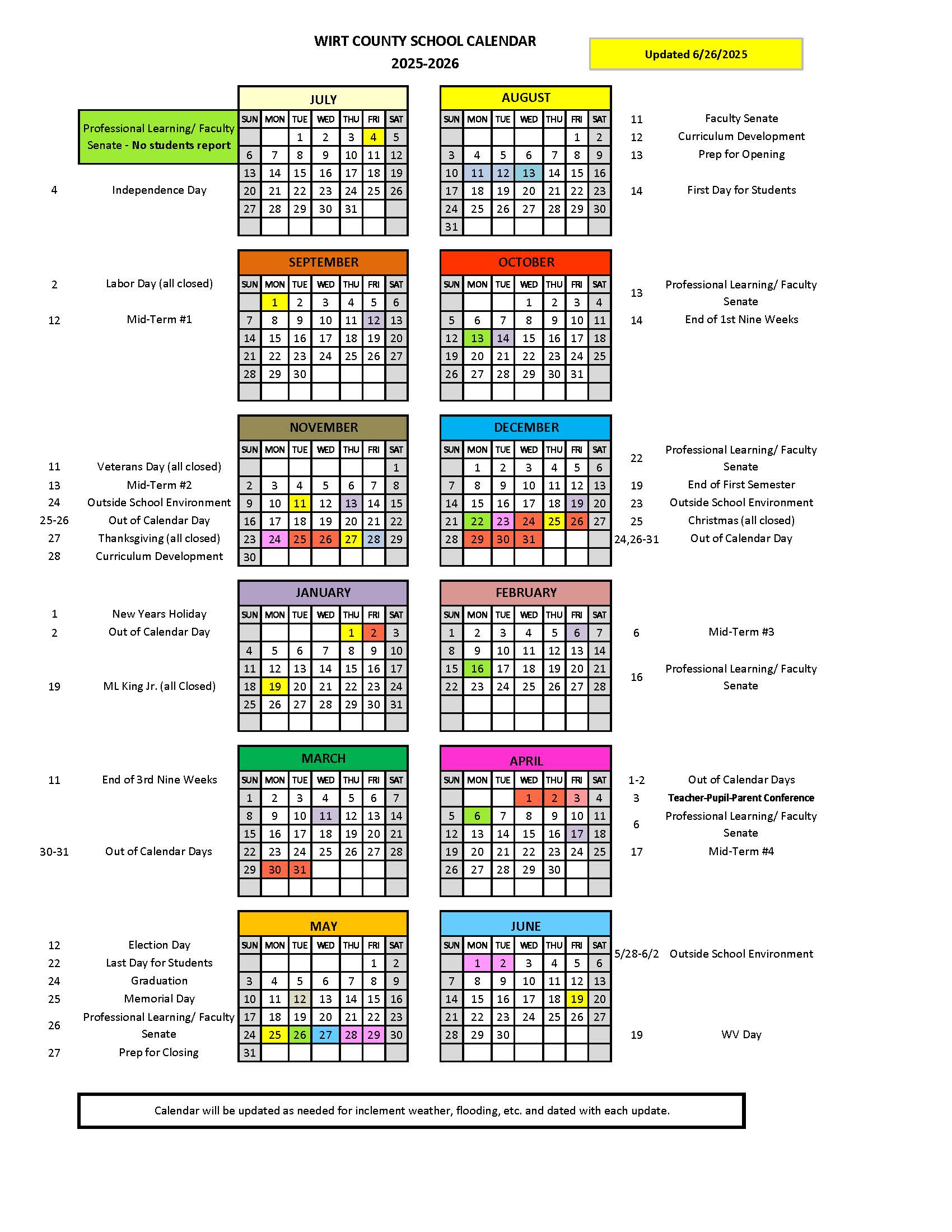 2025-26 School Calendar