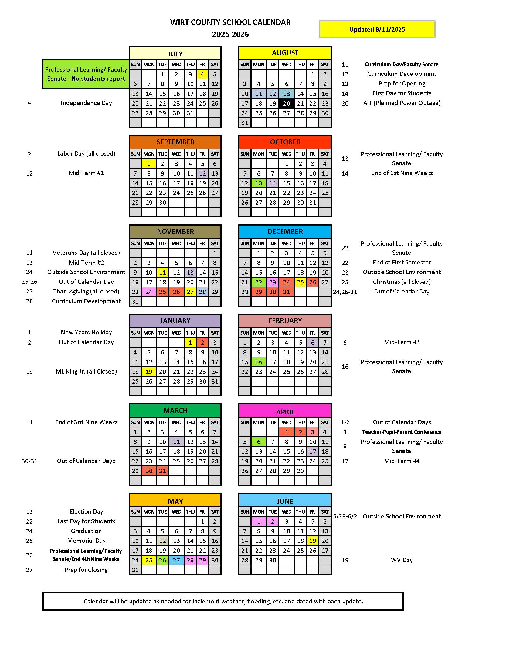 Current School Calendar