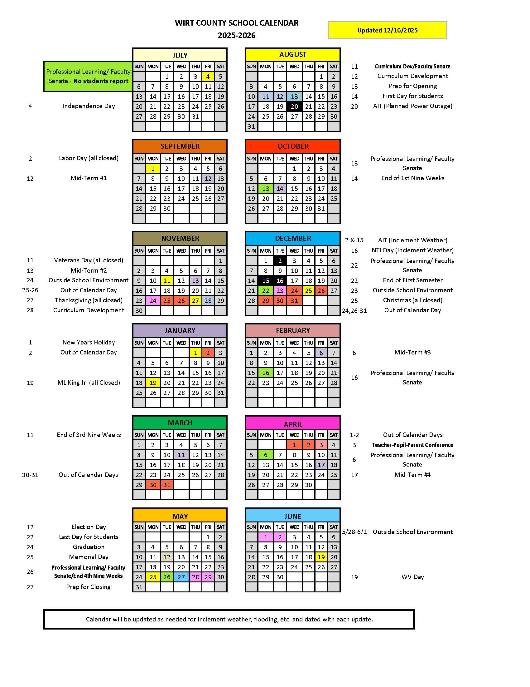 UPDATED 2025-2026 School Calendar Public  Hearings