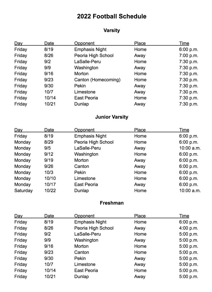 2022 Football Game Schedule