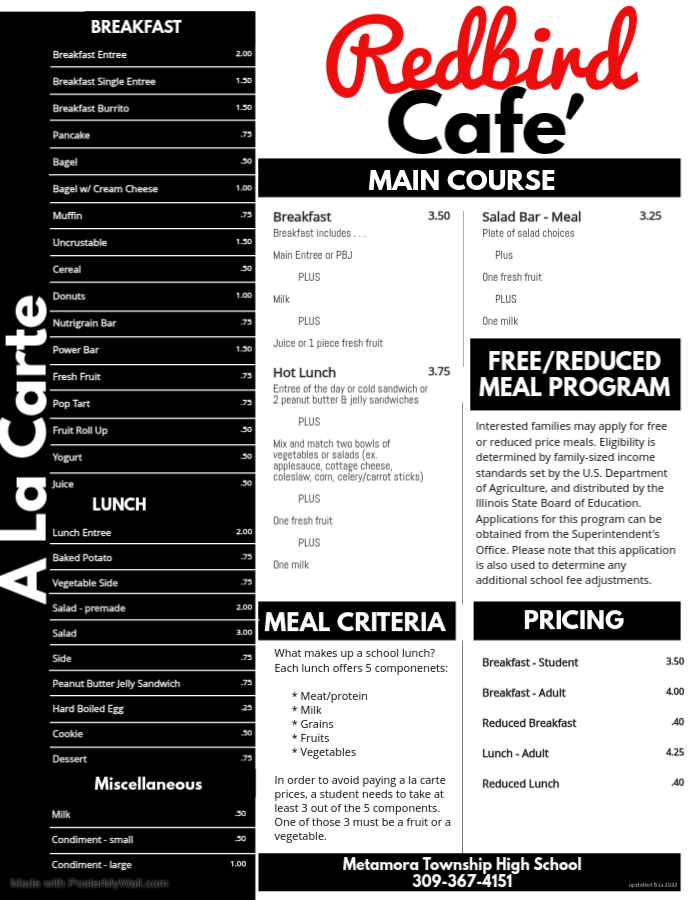 Redbird Cafe Menu