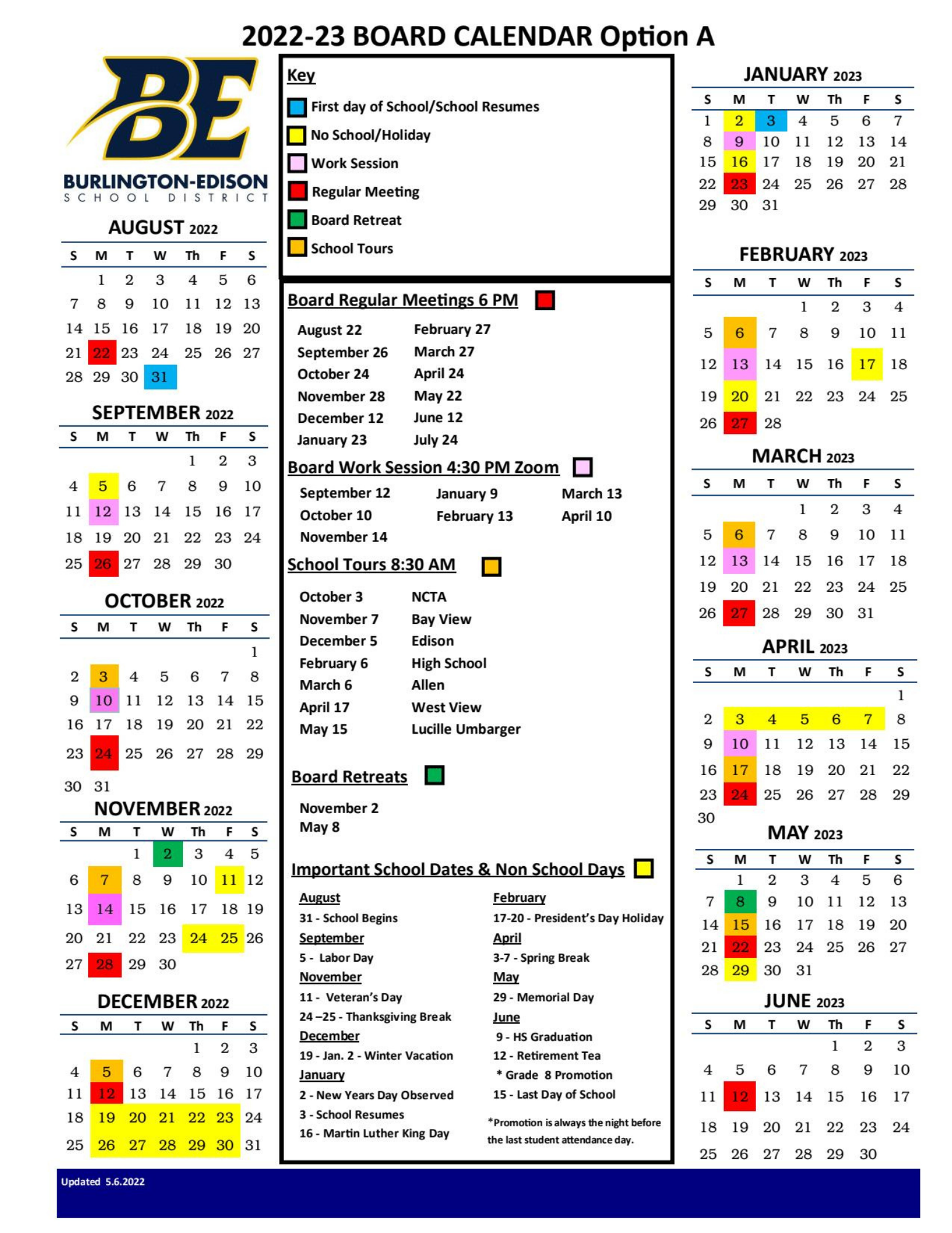 Board Calendar BurlingtonEdison School District