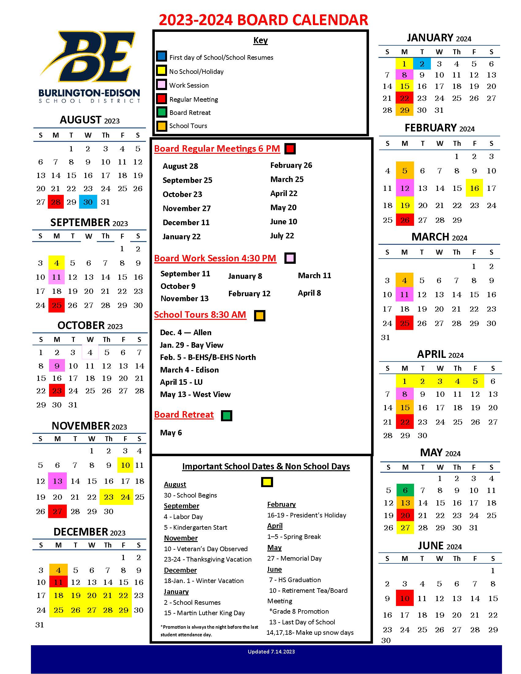 Board Calendar Burlington Edison School District