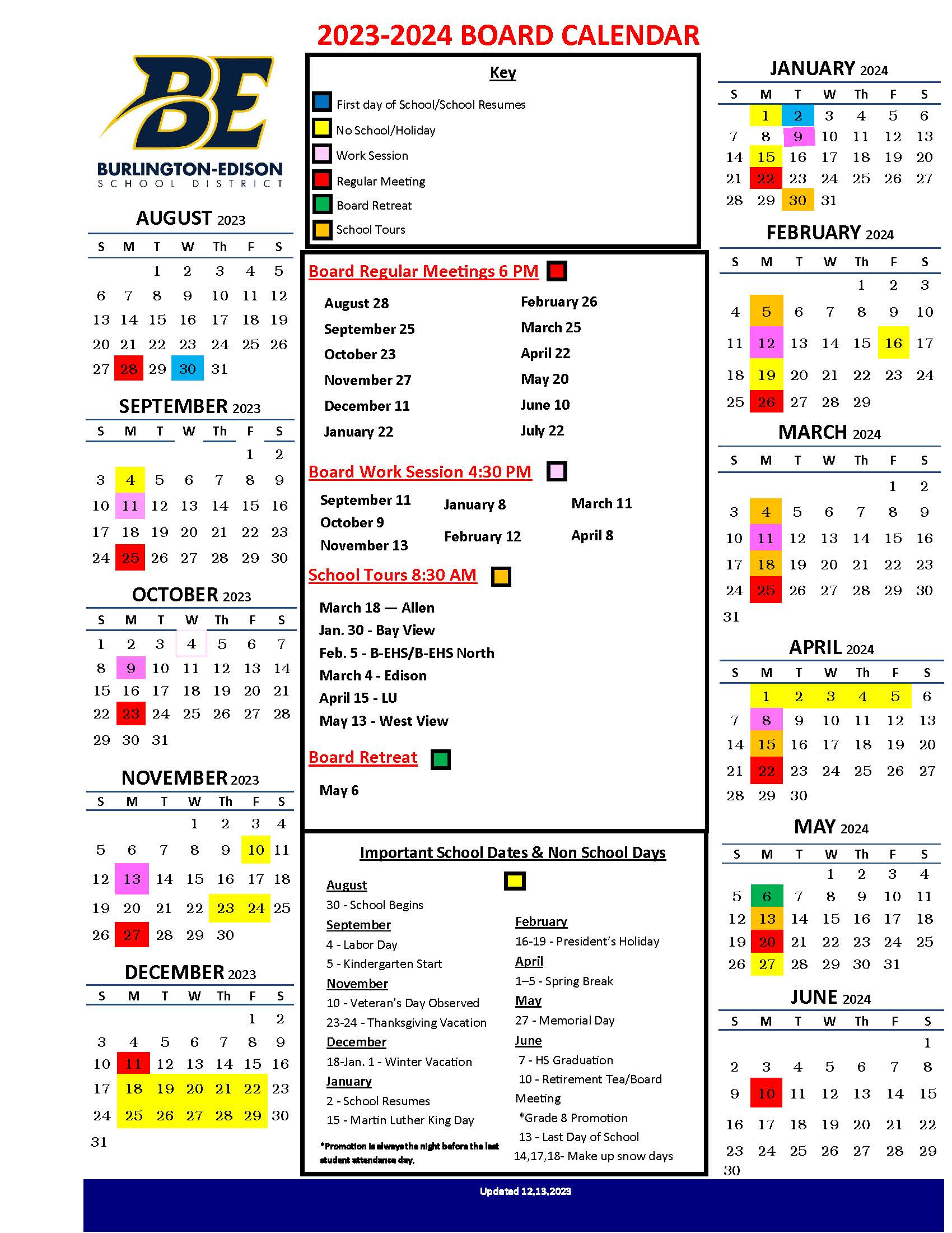 Board Calendar Burlington Edison School District