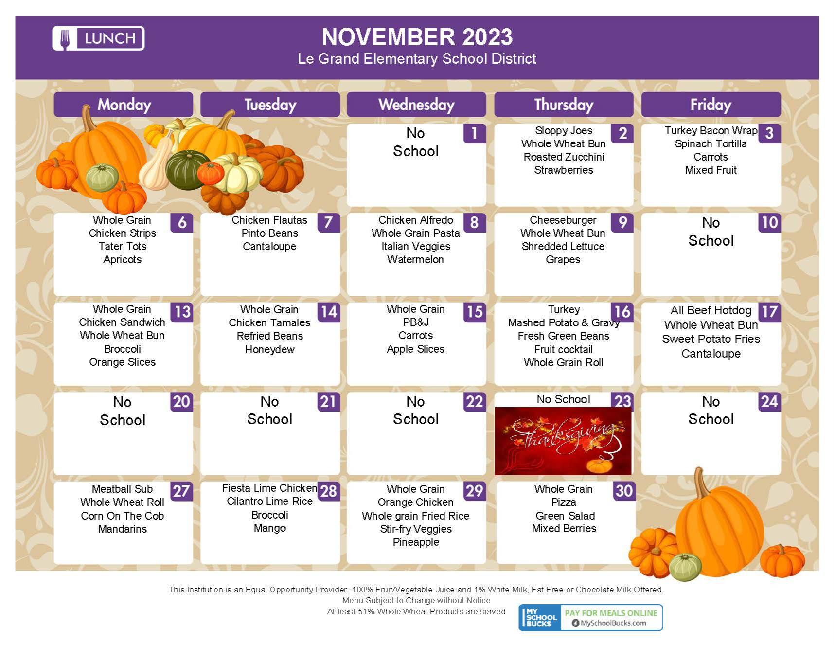 Lunch menu s le grand union elementary school