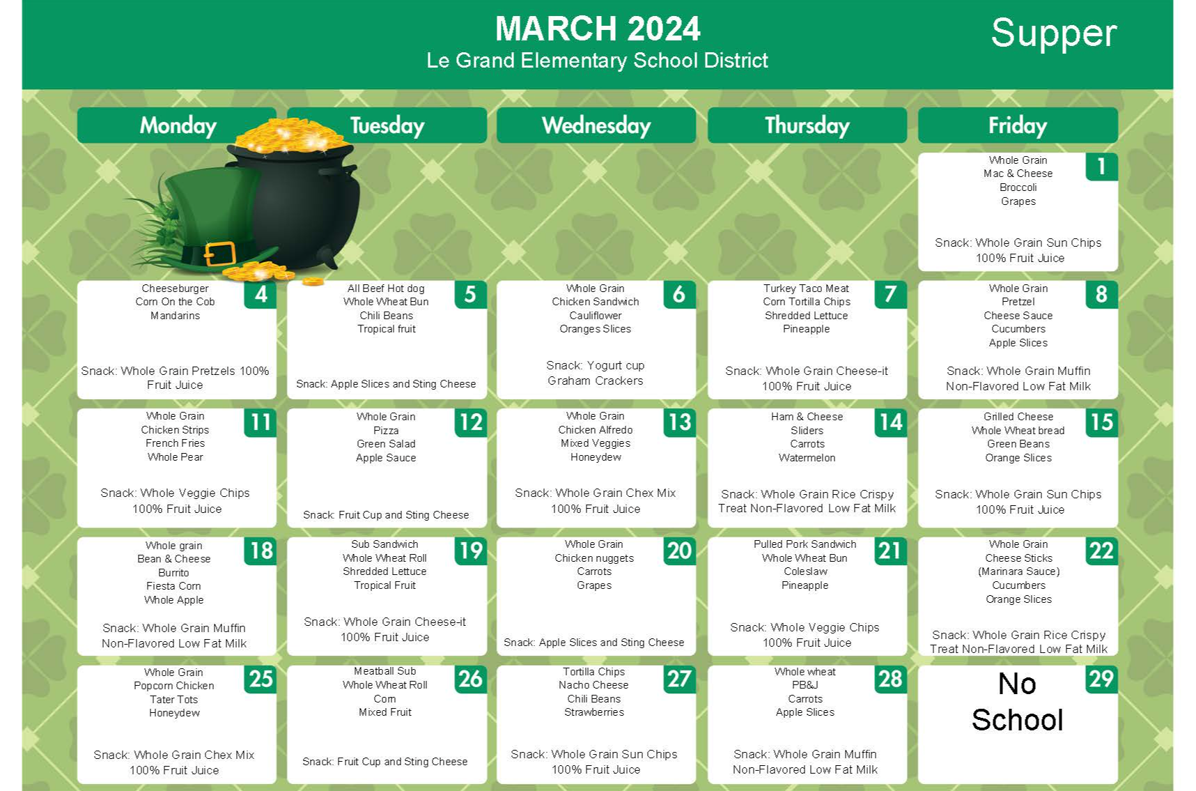 Lunch menu s le grand union elementary school